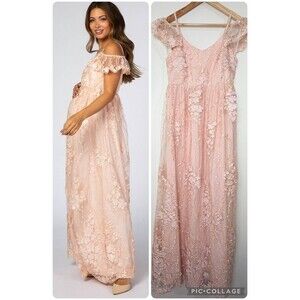 Minuet Maternity Formal Gown Dress Blush Pink Floral Feminine Women’s S